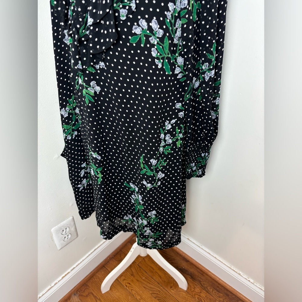 Ganni Rometty Georgette Polka Dot Floral Midi Dress Long Sleeve Black Size U.S 6 - Picture 10 of 16